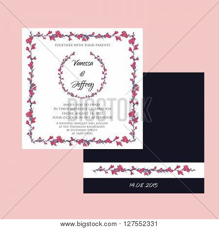 wedding invitation card with abstract floral background