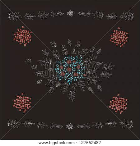 Hand Drawn decorative floral elements. Flowers leaves branches.