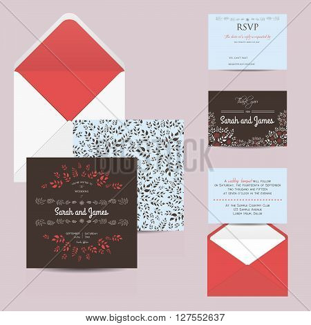wedding set with invitation and rsvp cards and envelope