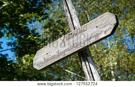 Piani d'Erna Italy - September 7th 2015: a wooden sign at Piani d'Erna the Italian Alps (