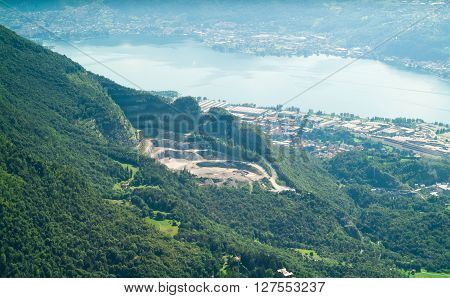 a beautiful view of Lecco from Piani d'Erna (part of the Alps) near Lake Como in Italy