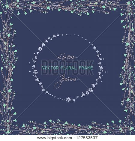 vector floral frame and wreath with hand drawn branch of flax