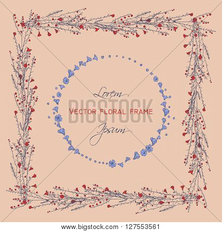 vector floral frame and wreath with hand drawn branch of flax