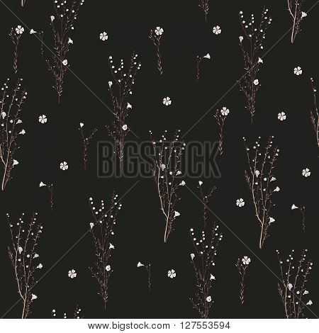 seamless floral pattern with hand drawn branch of flax