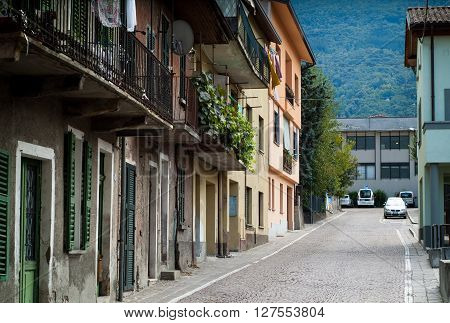 Colico Italy - September 8th 2015: a small street in Colico a town in the northern part of Lake Como