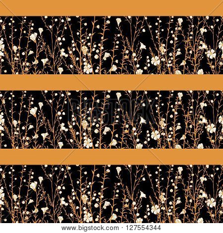 floral stripy pattern with hand drawn branch of flax