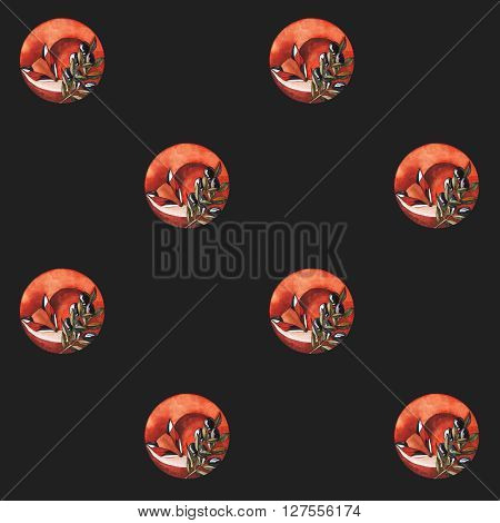 seamless pattern. watercolor ilustration of cute fox with olive brunch