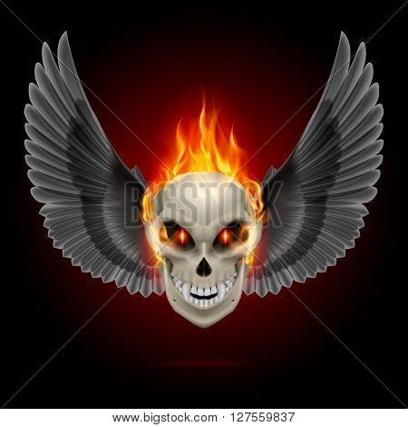 Mutant skull with orange flame and black wings