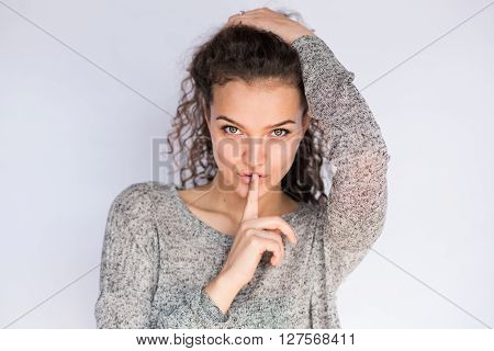 smile happy woman young curls beautiful background