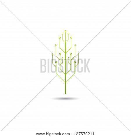 Logo of information technology. Concept of logo in the form of a tree leaf with circuit board. Vector template isolated on a white background.