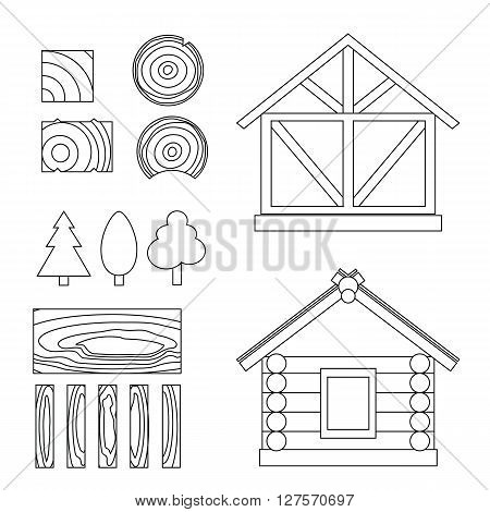 Vector line set of wood house tip and  constuction material