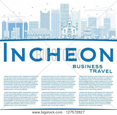 Outline Incheon Skyline with Blue Buildings and Copy Space. Vector Illustration. Business Travel and Tourism Concept with Modern Buildings. Image for Presentation Banner Placard and Web Site.
