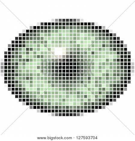 Pixel Maping Of Elliptic Green Eye. Bright Iris, Light Reflection In Eye