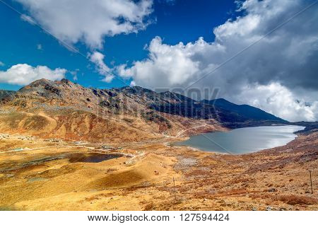 Elephant Lake named due to it's shape as a lying elephant remote high altitude lake at kupup Valley Sikkim. Himalayan mountain range Sikkim India