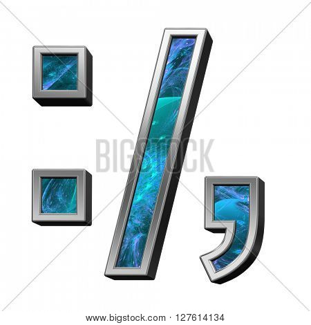 Colon, semicolon, period, comma from blue fractal alphabet set isolated over white. 3D illustration.