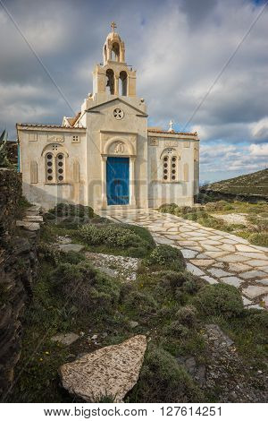 Small Church At  Side Of Road Near Isternia At Tinos