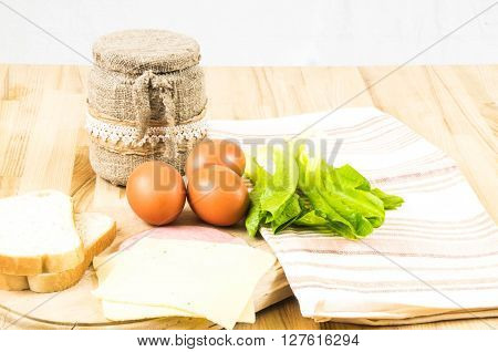 european breakfest on light background with eggs