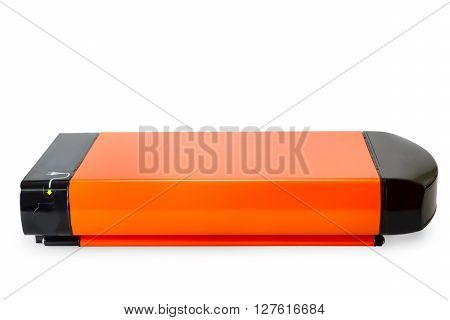 Orange li-ion battery for e-bike. Isolated on white with clipping path