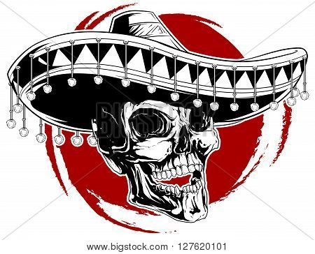 A vector illustration of cool skull tattoo in sombrero
