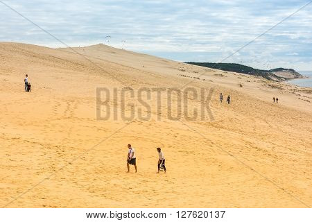 People Visiting The Highest Sand Dune Of Pyla In Europe