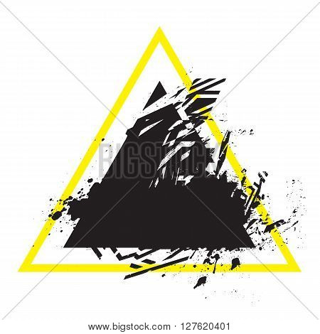 Vector Grunge Stylized Geometrical Shape With Splashes And Splatters. Triangle Symbol Exploded And D