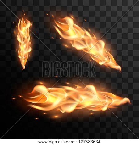 Realistic fire flames vector effect for design. Burning flame vector illustration. Fire flame with transparency.
