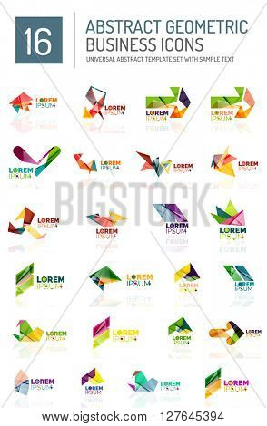 Abstract geometric business logo icon set. Colorful geometrical figure compositions with light effects - triangles circles rings arrows lines