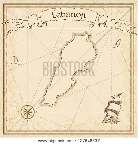 Lebanon Old Treasure Map. Sepia Engraved Template Of Pirate Map. Stylized Pirate Map On Vintage Pape