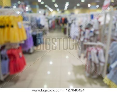 Abstrackt blurred of kids wear of departament store background with bokhe