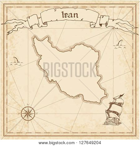 Iran, Islamic Republic Of Old Treasure Map. Sepia Engraved Template Of Pirate Map. Stylized Pirate M