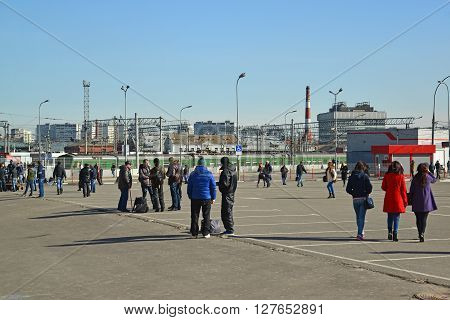 MOSCOW, RUSSIA - March 10. 2016. The area in front of the Kursk railway station. RZD In the year transporting more than 1 million passengers