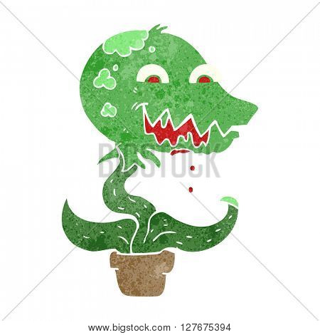freehand drawn retro cartoon monster plant