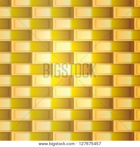 Abstract gold grid in vector. Yellow lattice with square cells and light. Orange squares with border