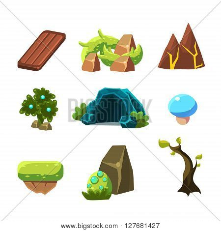 Flash Game Level Design Collection Of Elements In Cute Vector Childish Style Isolated On White Background