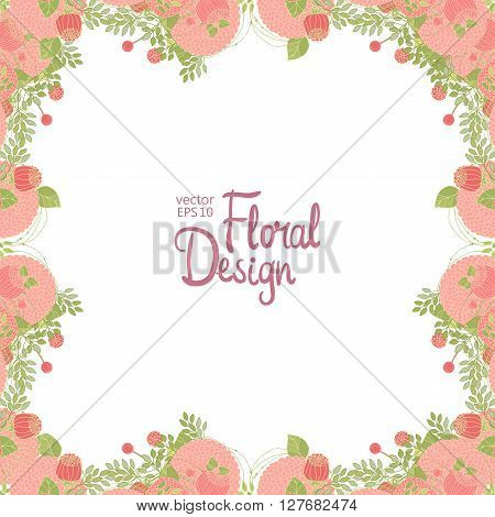 Square floral frame with pink abstract flowers and place for your text