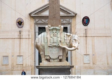 ROME, ITALY - APRIL 8, 2016: Piazza della Minerva, Obelisco della Minerva. Monument of Elephant by Bernini
** Note: Soft Focus at 100%, best at smaller sizes