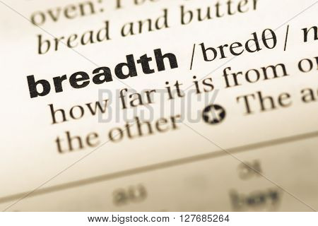 Close Up Of Old English Dictionary Page With Word Breadth.
