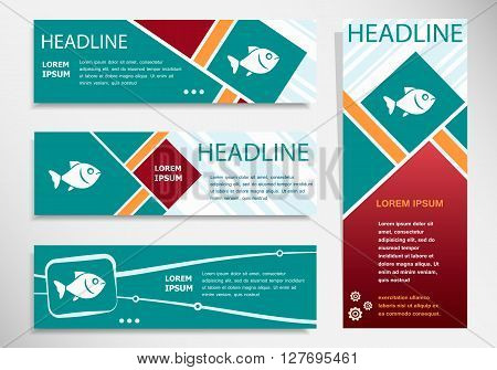 Fish Icon On Horizontal And Vertical Banner.