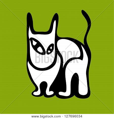 vector hand drawn black and white sitting cat