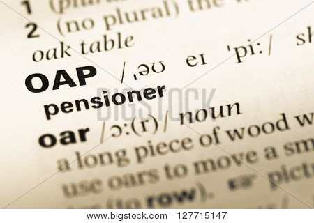 Close Up Of Old English Dictionary Page With Word Oap.