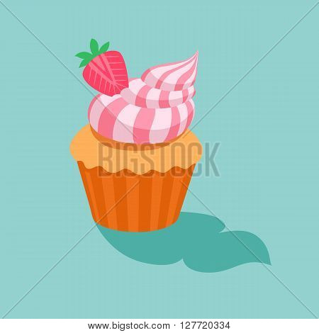 Cake with strawberry cream.Sweet dessert chocolate sugar cookies decorative set with cream and strawberry decoration isolated vector illustration icon.dessert icon set.vector illustration