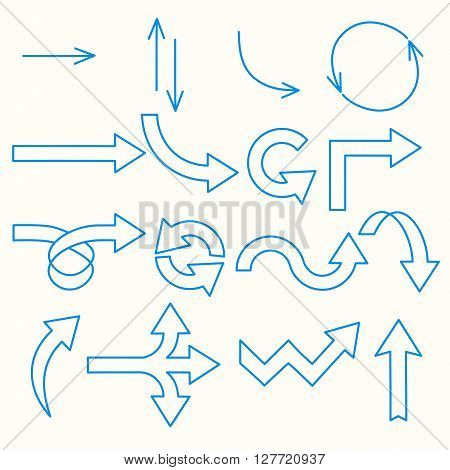 A variety of arrows painted blue line.isolated on white background