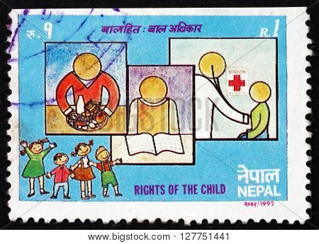 NEPAL - CIRCA 1992: a stamp printed in the Nepal dedicated to Rights of the Child circa 1992