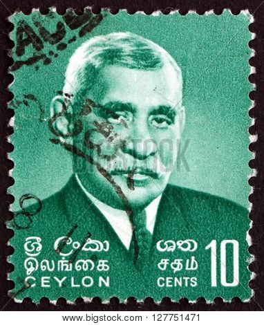SRI LANKA - CIRCA 1966: a stamp printed in Sri Lanka shows Don Stephen Senanayake was the first Prime Minister of Sri Lanka circa 1966