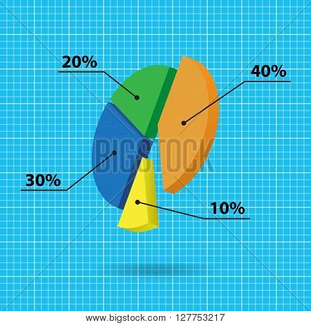 pie chart with four color columns and text - blue graph paperbackground
