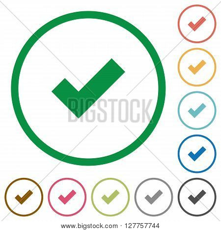 Set of Ok color round outlined flat icons on white background