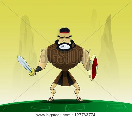 The figure shows male. Roman gladiator in cartoon style.