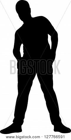 a standing man black color silhouette vector