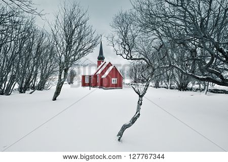 Flakstad Church Near Ramberg, Lofoten, Norway