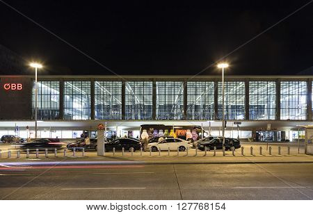 Facade Of Westbahnhof In Vienna By Night